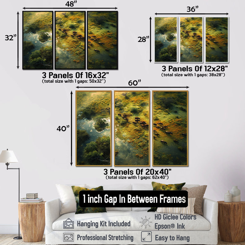 Castanon - ensemble d'art mural paysage africain, H 40 po x l 60 po x P 1 po, Encadrement argenté