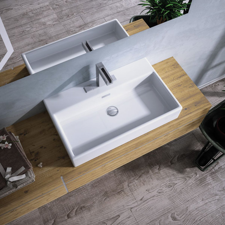 WS Bath Collections Quattro 16.4'' Ceramic Rectangular Bathroom Sink with Overflow