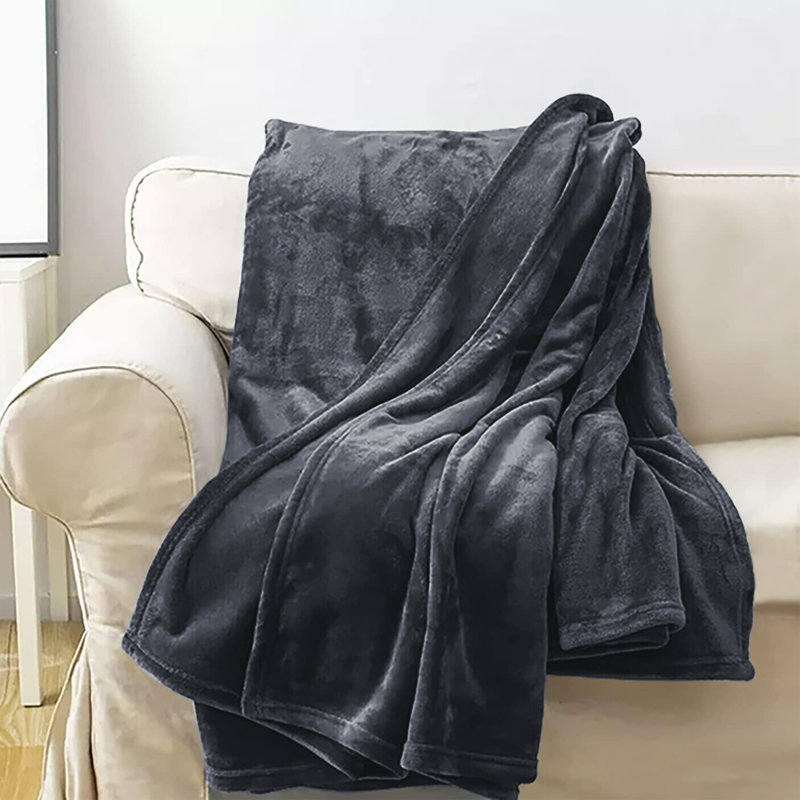 Aspire Homeware Ultra-Soft Hotel Quality Reversible Plain Weave Fleece Throw Blanket, Kingsize (200cm W x 240cm L), Grey