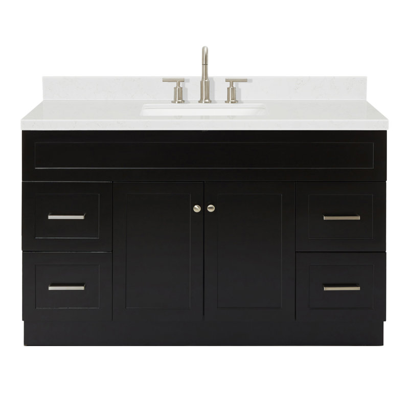 Meuble-lavabo sur pied simple 54 po avec plateau en quartz Hamlet, Noir, noir, noir, noir