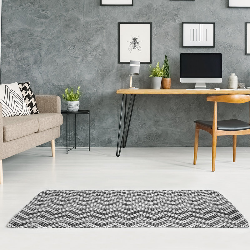 Tapis noir/blanc à chevrons à main inversé, Rectangle 9 pi x 12 pi
