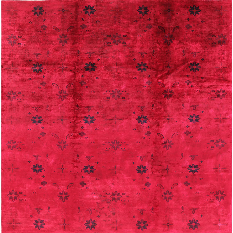 Tapis rouge à motif floral, Carré 8 pi