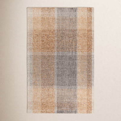 Light Brown Blue Hand-Tufted Geometric Wool Rug