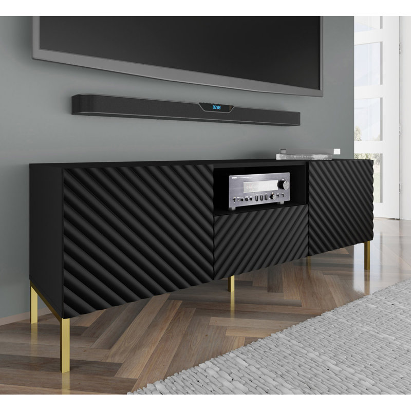 Anjulie Unfinished TV Stand for TVs up to 65", Black Matt