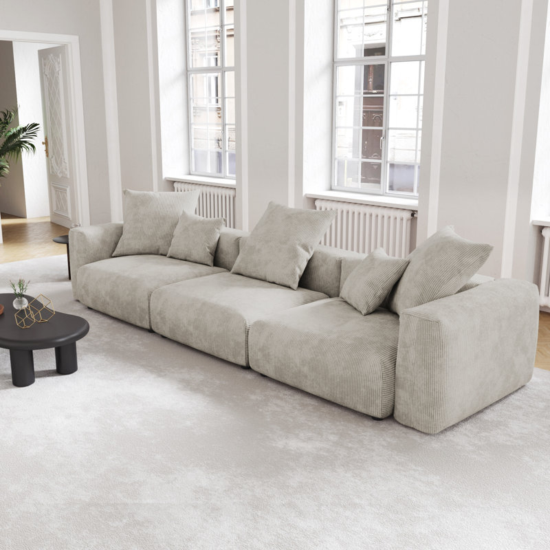Upholstered 3-seat Cloud Corduroy Slipcovered Sofa, Gray