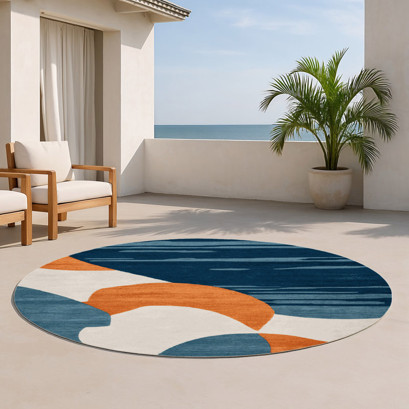 Watercolor Gray Indoor and Outdoor Area Rug, Round 5'