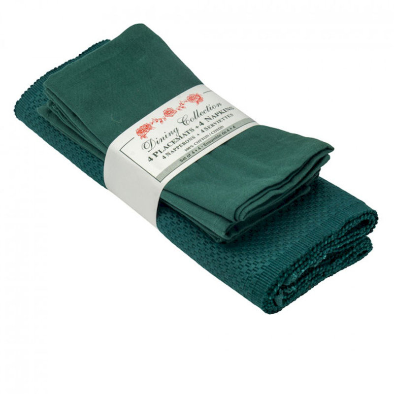 Ensemble de napperons et serviettes 4 pièces en coton, Vert forêt