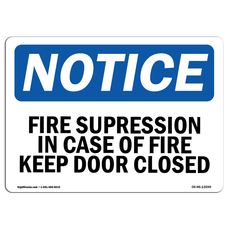 Suppression des incendies en cas d'incendie Garder la porte fermée, H 18 po x l 24 po x P 0,1 po