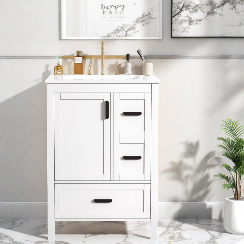 Meuble-lavabo compact compact avec lavabo en bois massif pour petites salles de bain