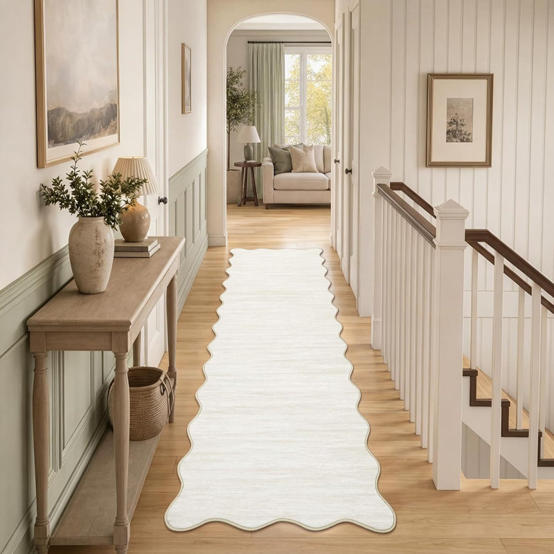 Tapis festonné à bordure festonnée, Beige, 2*6ft
