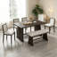 Ensemble de salle à manger 6 pièces rustique en métal brossé avec pieds trapézoïdaux et sièges rembourrés (espresso)-770136780