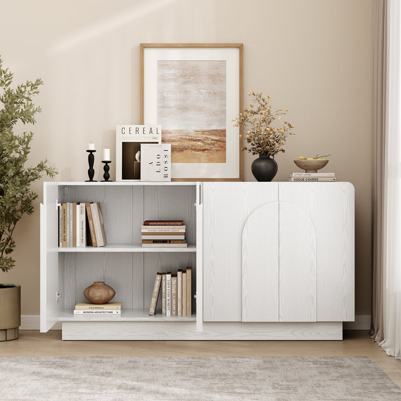 Buffet incurvé 60 po avec tablette réglable et 4 portes, White