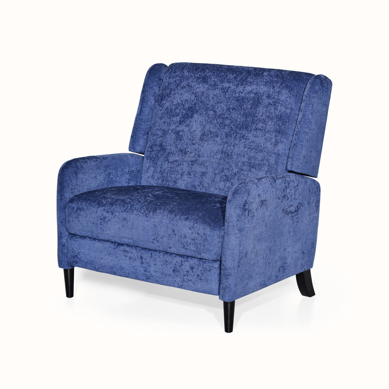 Upholstered Pushback Recliner, Blue Fabric