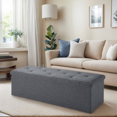 Foldable Storage Ottoman Bench With Linen Upholstery – Space-Saving Seat & Chest For Bedroom, Entryway by Winston Porter