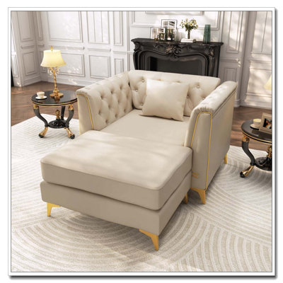 Canapé Chesterfield modulaire 1 place léger avec repose-pieds, similicuir et pieds en métal Light