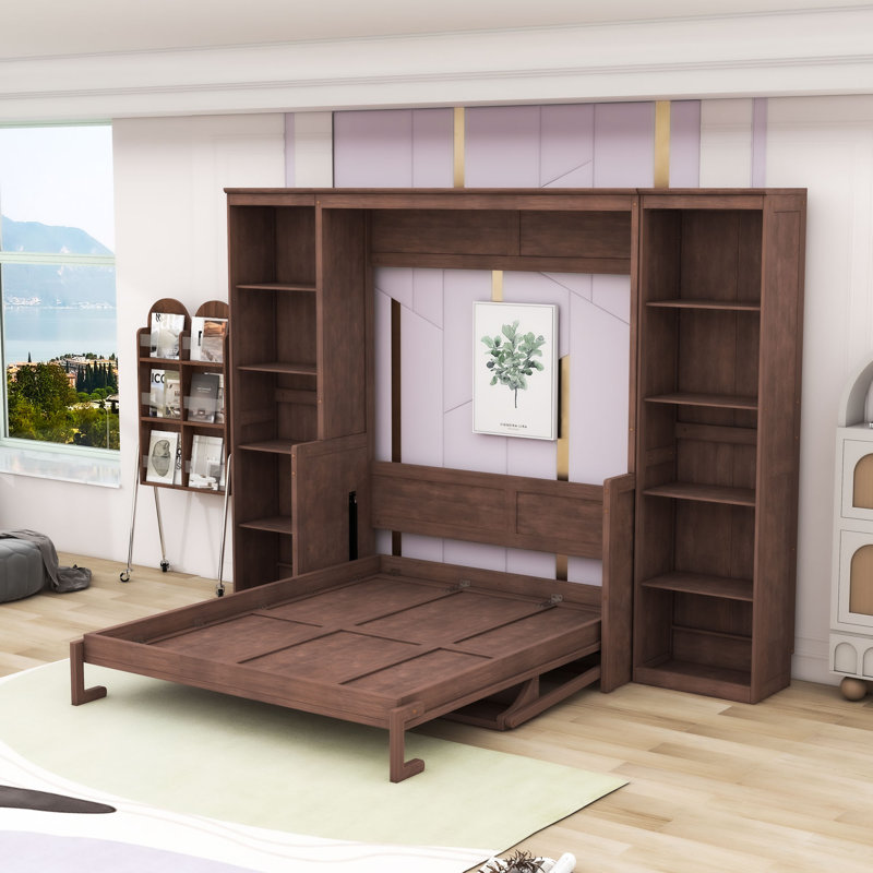 Lit escamotable en bois avec rangement spacieux, Grand