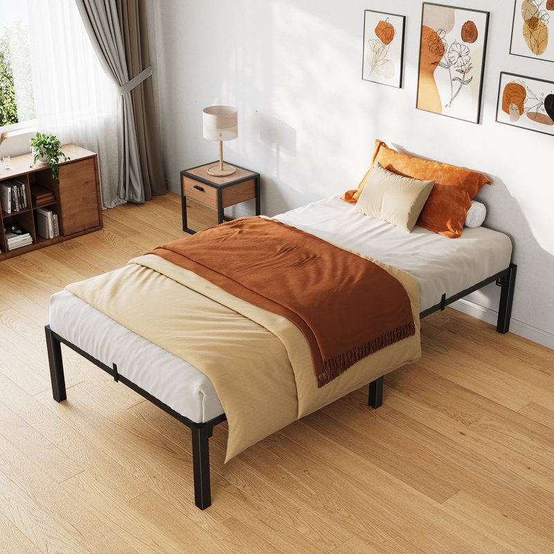 Structure de lit simple, structure de lit plateforme en métal robuste avec support et lattes en fer durable, aucun sommier requis, aucune vis requise, supportant jusqu'à 800 lb