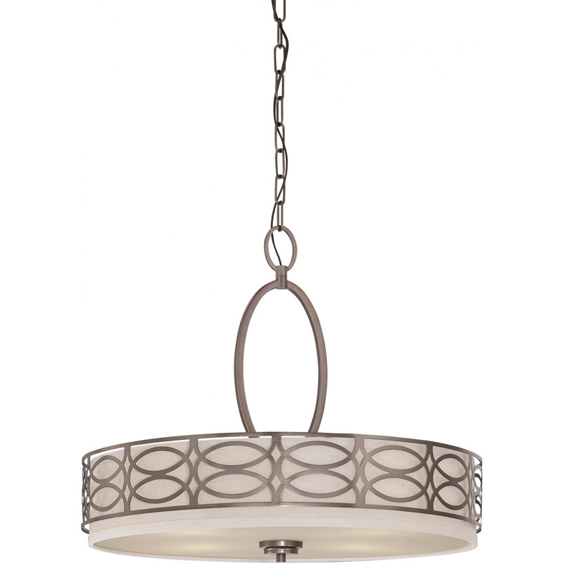 Luminaire suspendu tambour 4 lumières Washington Mews, Tissu brun noisette / Kaki
