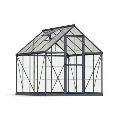 Palram - Canopia Hybrid 6' W X 8' D Greenhouse Walk-In Hobby Polycarbonate Aluminum Frame Greenhouse Kit With Roof Vent - Grey