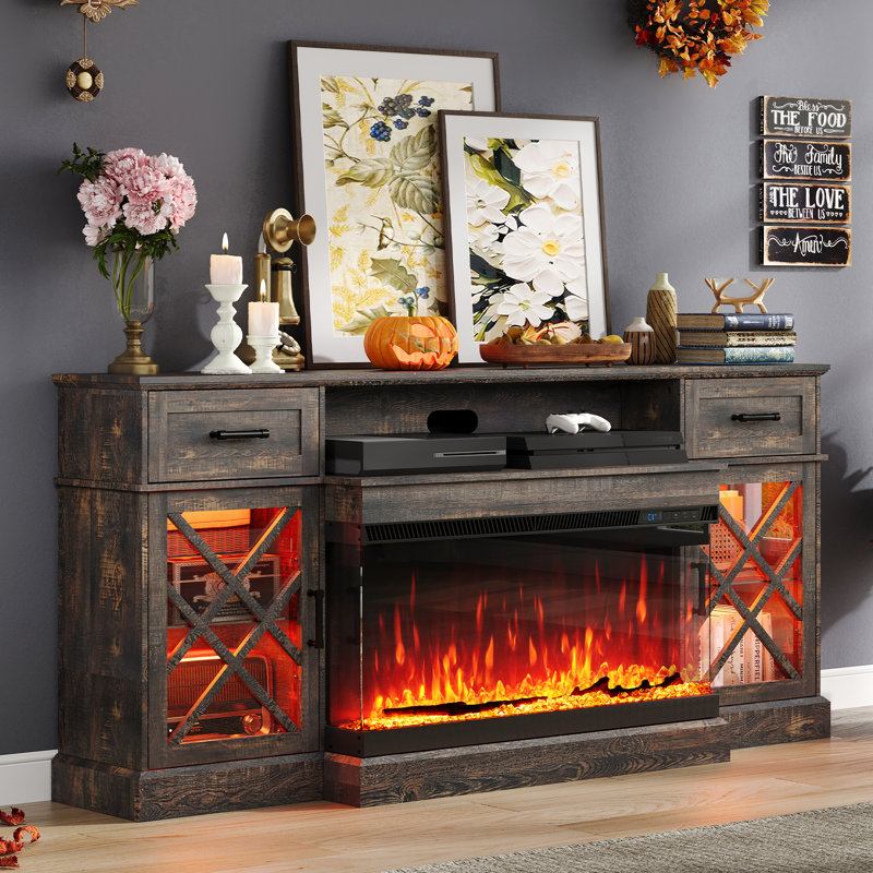 Alvilda 70" Farmhouse LED Fireplace TV Stand, Oak