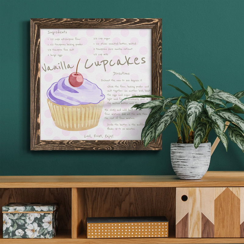 Vanilla Cupcake - cadre photo, art textuel sur toile, H 17 po x l 17 po x P 1,5 po, Toile avec cadre noyer patiné