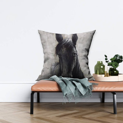 Black horse - 26"x26" Throw pillow cover - Poly twill - Print on demand
