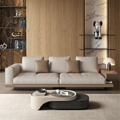 Khaki Genuine Leather Modular Sofa cushion couch
