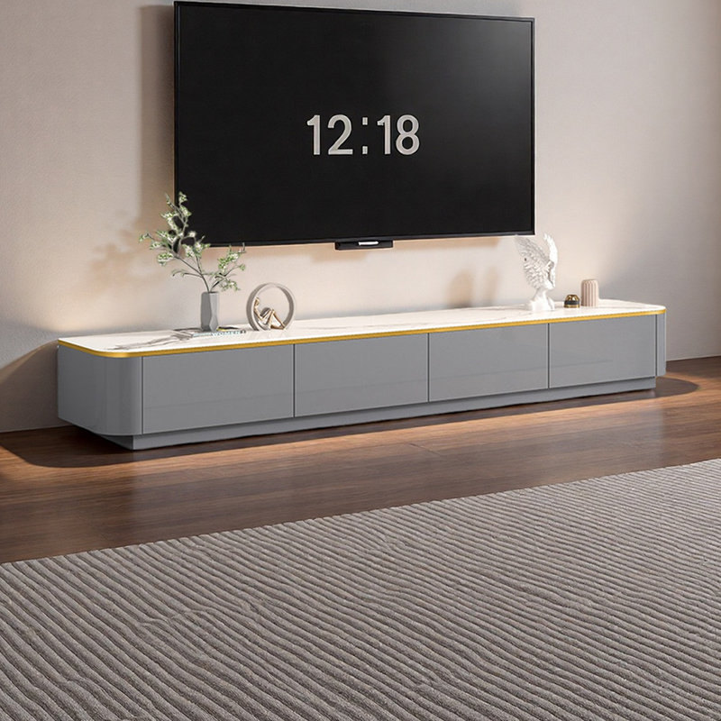 Meuble télé simple et moderne, H 13,38 po x L 78,74 po x l 13,77 po, Gris / Blanc / Gris