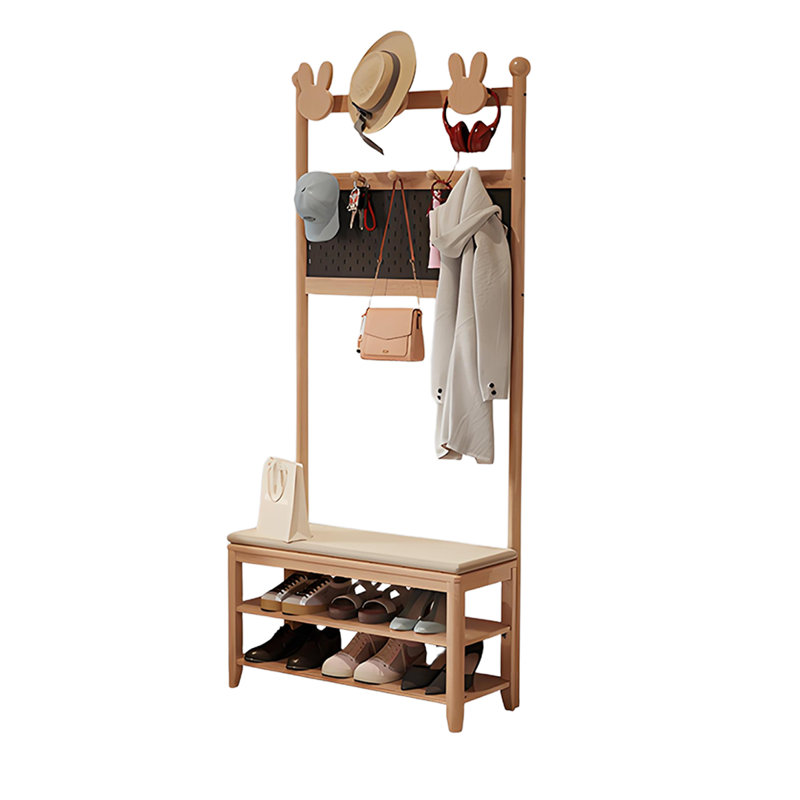 Banc d'entrée tout-en-un avec portemanteau, banc à chaussures rembourré et range-chaussures autoportant à plusieurs niveaux pour vestibule