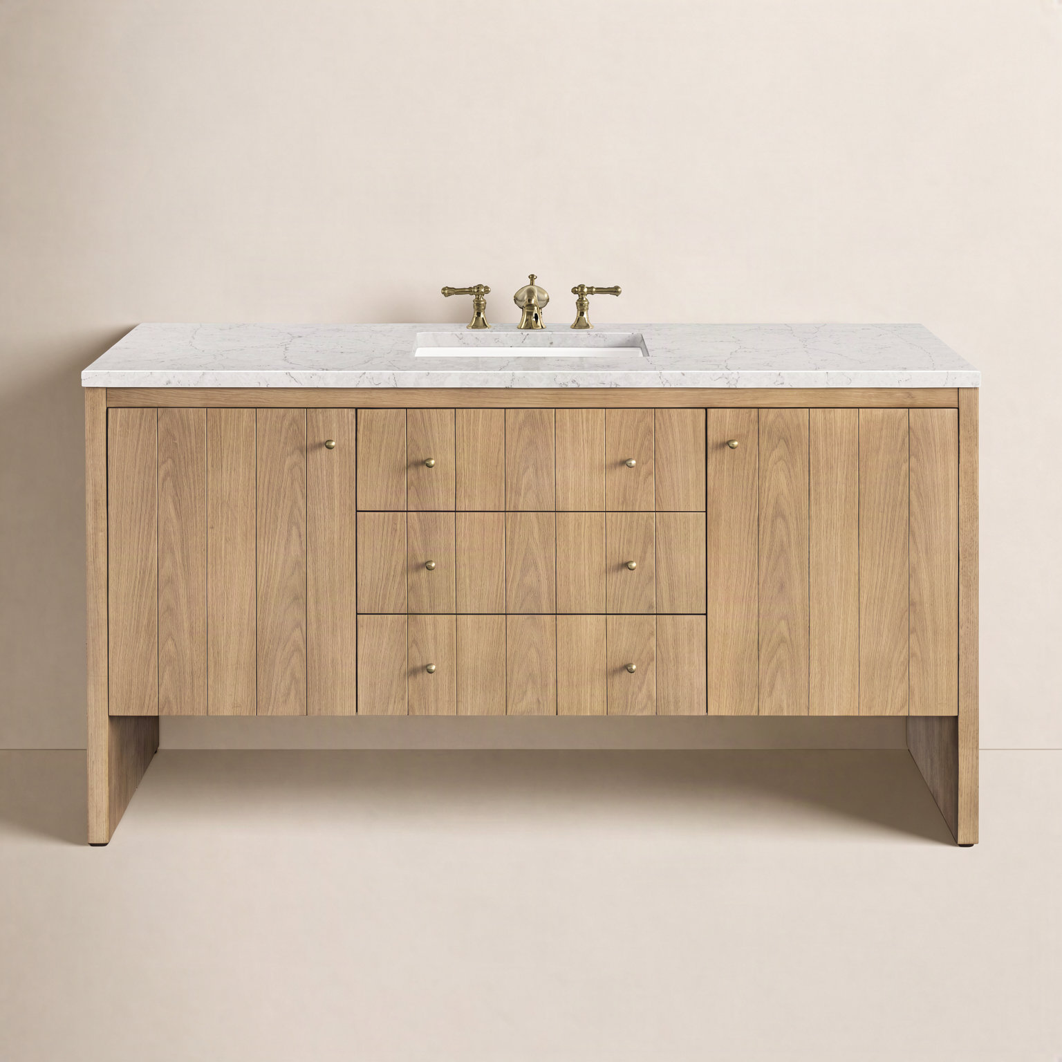 Hudson 60'' Single Bathroom Vanity, Light Natural Oak, Eternal Jasmine Pearl, 8" Widespread