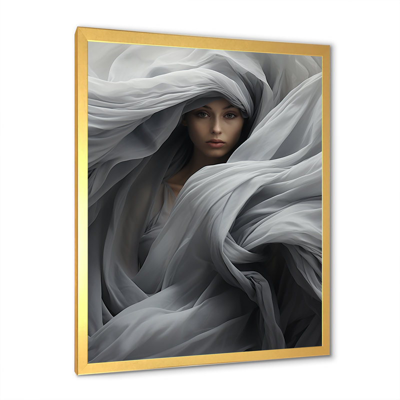 Gris, apaisant, ombres - art mural abstrait, Cadre doré simple, H 32 po x l 24 po x P 1 po