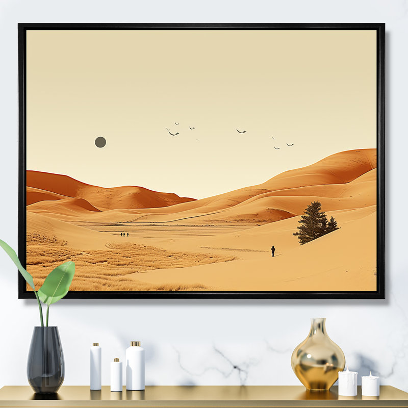 Désert au clair de lune Mirage paysage - désert, art mural, H 34 po x l 44 po x P 1,5 po, Cadre flottant noir