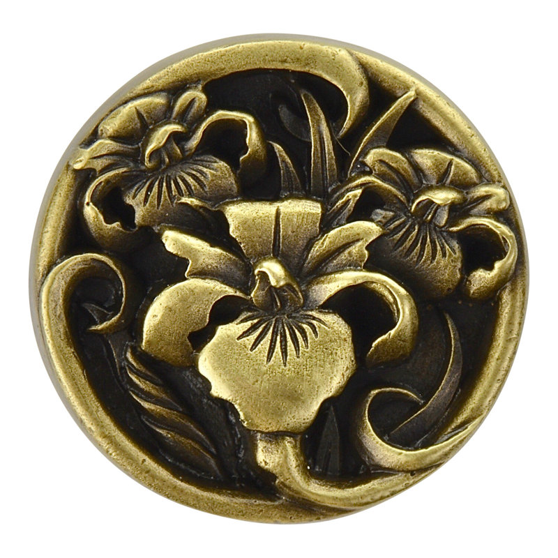 Floral Circle Knob, Antique Brass