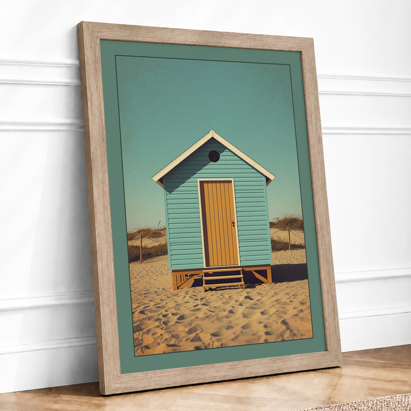 Solitary Beach Hut Coastal - Framed Print, Oak, A4 - 29.7 x 21.0 cm