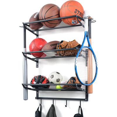 Garage Sports Equipment Storage Rack with 3 Separate Shelf Ball Rack Sport Equipment Organizer