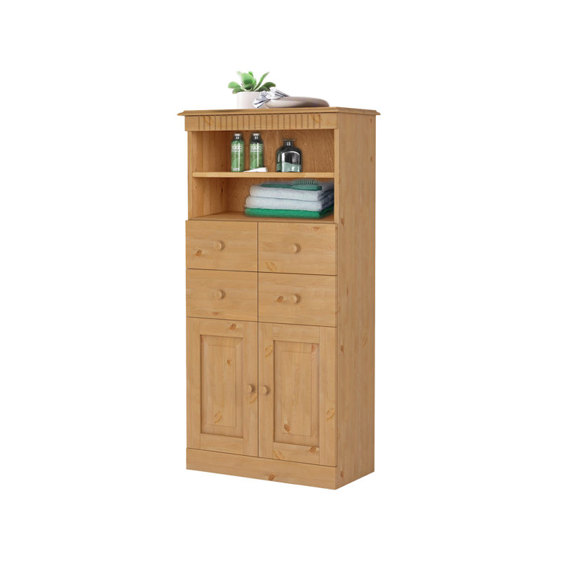 Vernita Solid Wood Freestanding Bathroom Cabinet, Stain Wax