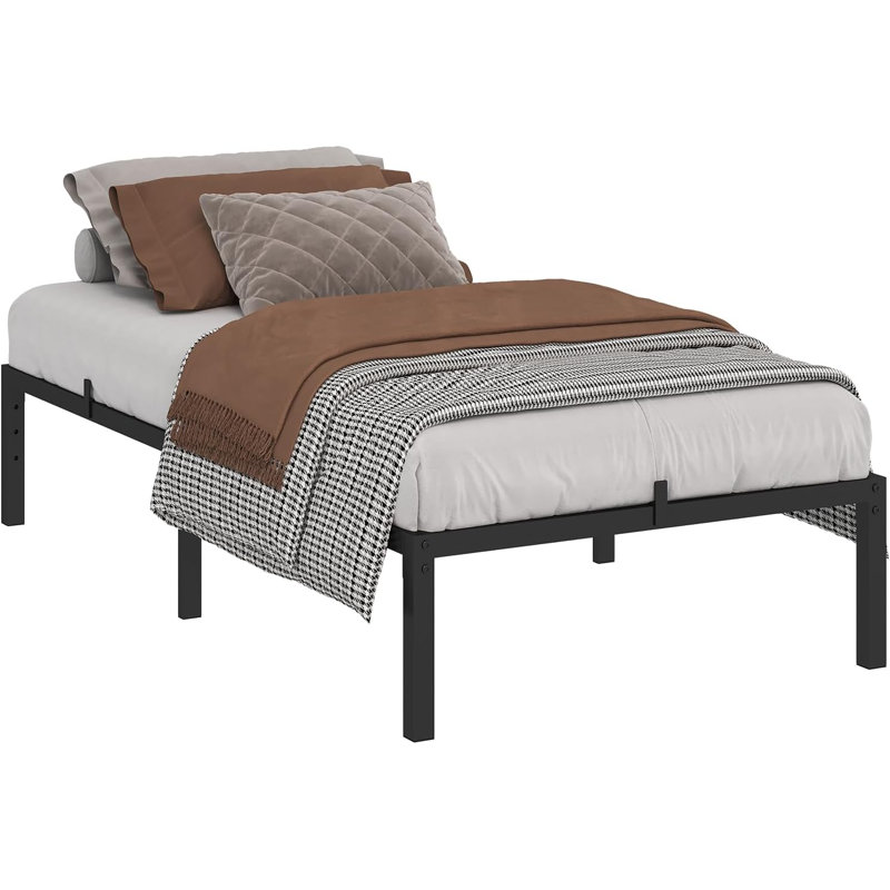 Queen Metal Platform Bed Frame with Reinforced Steel Slats – Silent, No Box Spring Needed, Under-Bed Storage, Twin