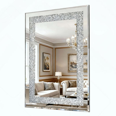 Crystal Crush Diamond Rectangle Silver Mirror
