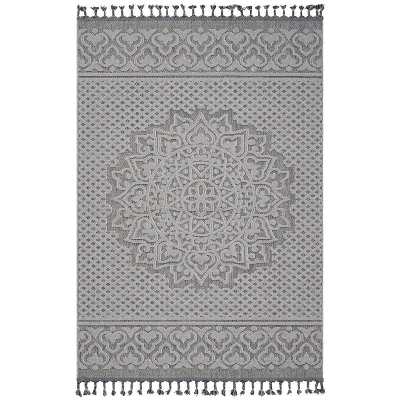 Tapis médaillon tissé et gris / blanc 4 x 6 po