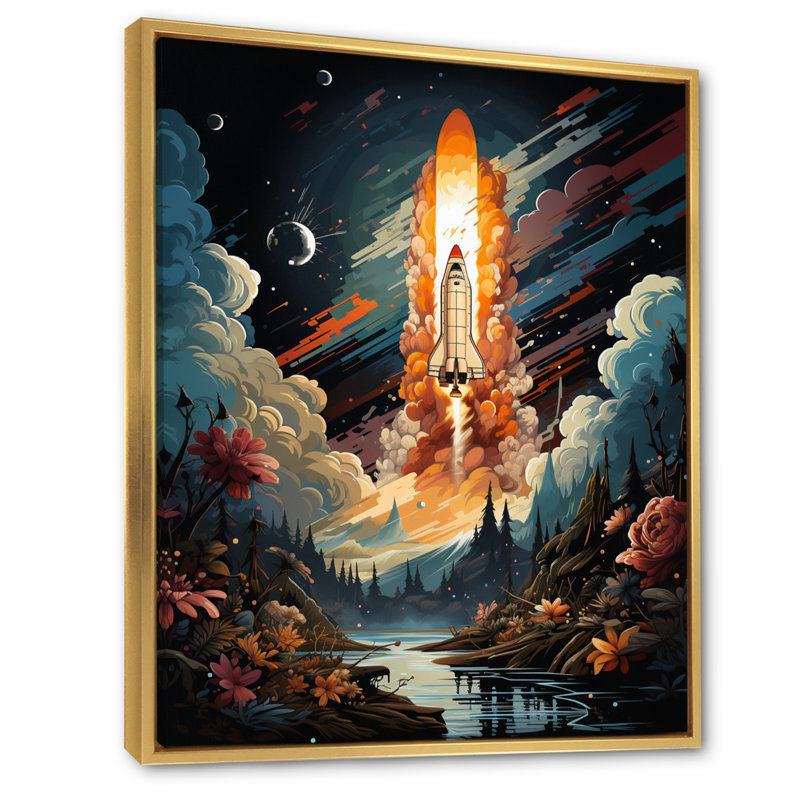 Rocketship Rhyth II - Rocketship, reproduction d'art mural, H 20 po x l 12 po x P 1 po, Cadre flottant doré