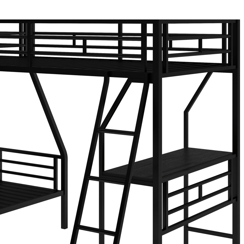 Lit superposé simple au-dessus d'un lit double en métal avec bureau, mezzanine noire pour bureau charmant et pratique