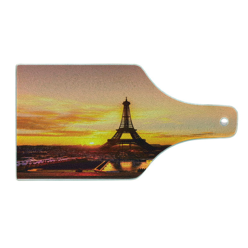 Ambesonne Ambesonne Eiffel Tower Tempered Glass Cutting Board Sun View Old Paris Marigold Rose Brown