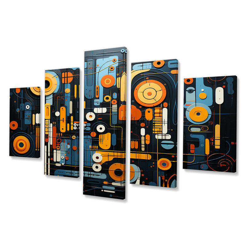 «Blue and Yellow Dynamic Abstract Shapes Fusion II», ensemble d'art mural abstrait à formes modernes