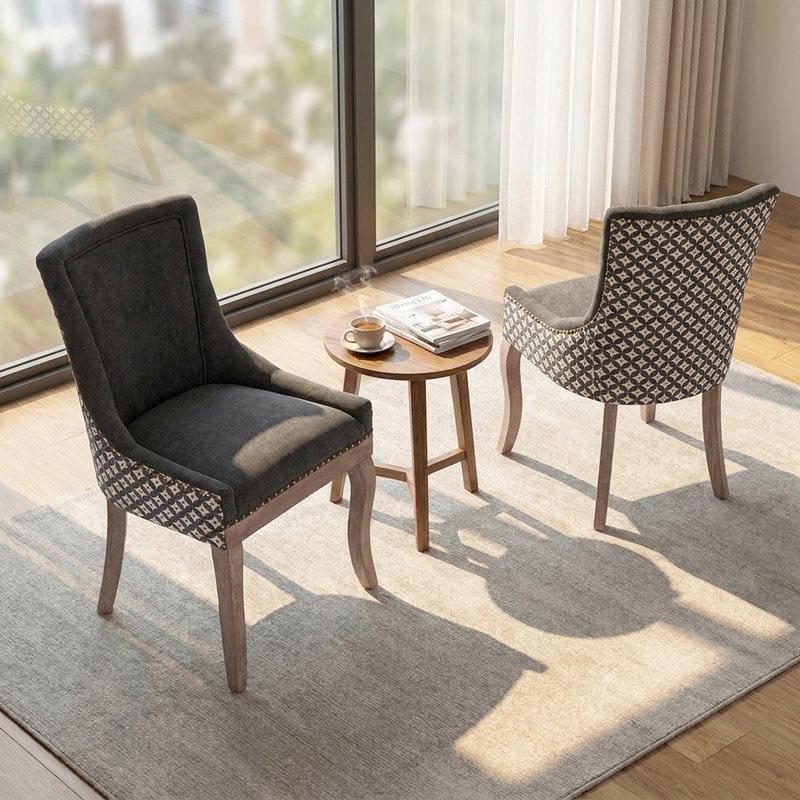Chic Mid-Century Dining Chair Set(Set Of 2) - High Back Support, Solid Wood Frame, Bronze Accents, Black