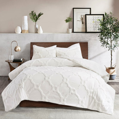 Édredon 3 pièces en chenille de coton - géométrique, literie de luxe double / grand, 2 taies décoratives incluses