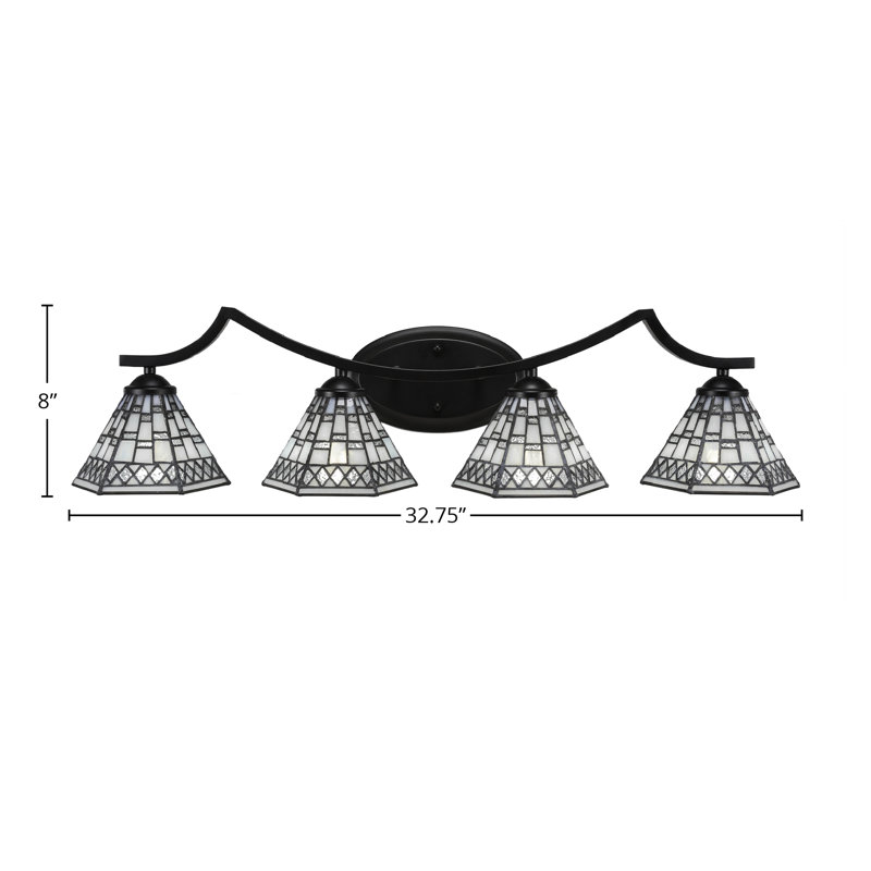 Alissha 4 Light Bath Bar Shown In Matte Black Finish With 7" Pewter Art Glass