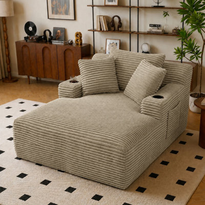 67" Oversized Cloud Corduroy Sleeper Sofa With Side Book Pocket And Armrest Cup Holder