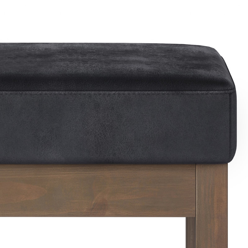 Milltown Distressed Black Faux Leather Contemporary Footstool Ottoman