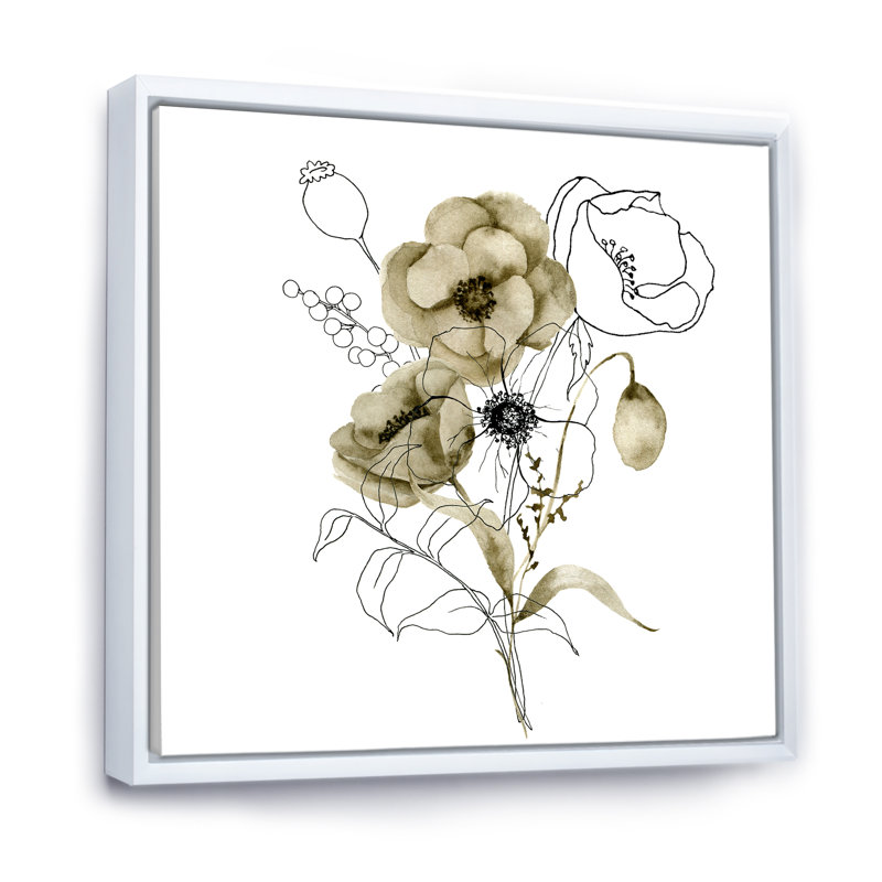 Anémone Bouquet de fleurs avec des branches d'eucalyptus - Peinture sur toile, H 16 po x l 16 po x P 1 po