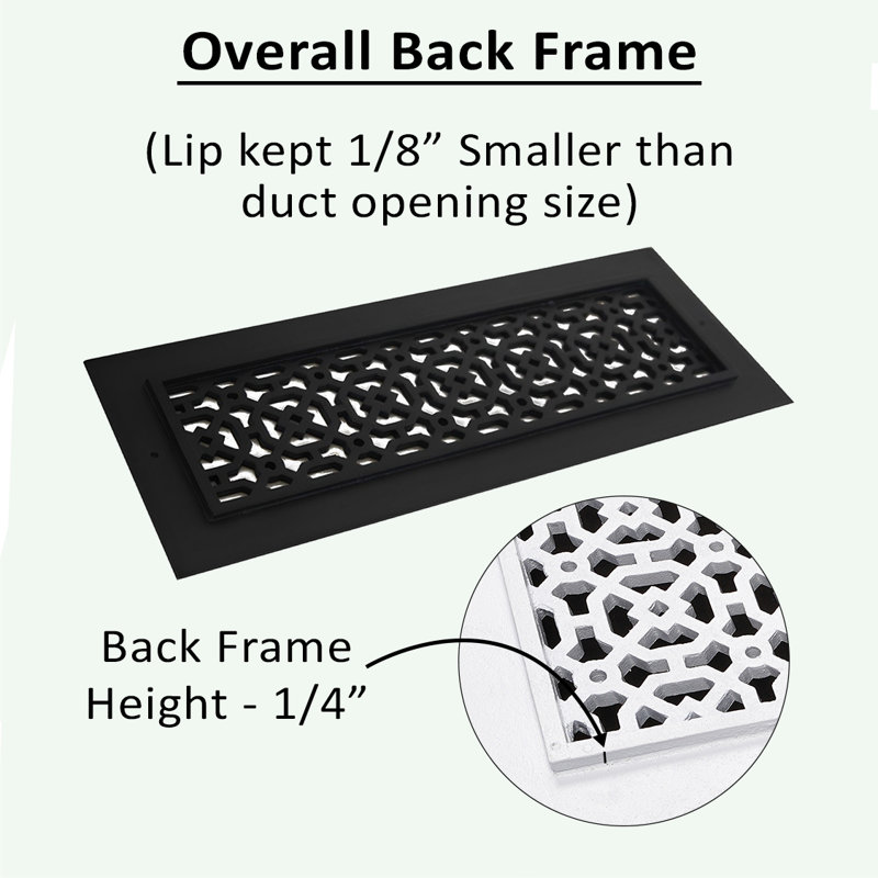  Ouverture de conduit AIR RETOUR 4 po x 8 po | Grille d'air lourde en fonte d'aluminium (6 po x 10 po au total) | Thermolaqué